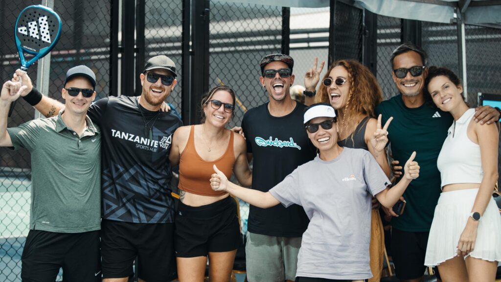 Padel players in Zanzibar, Tanzania, during a tournament — the birthplace of PadelRevive